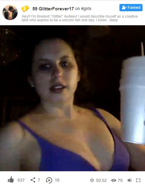 She's dancing around in her bra and underwear by herself on younow. 