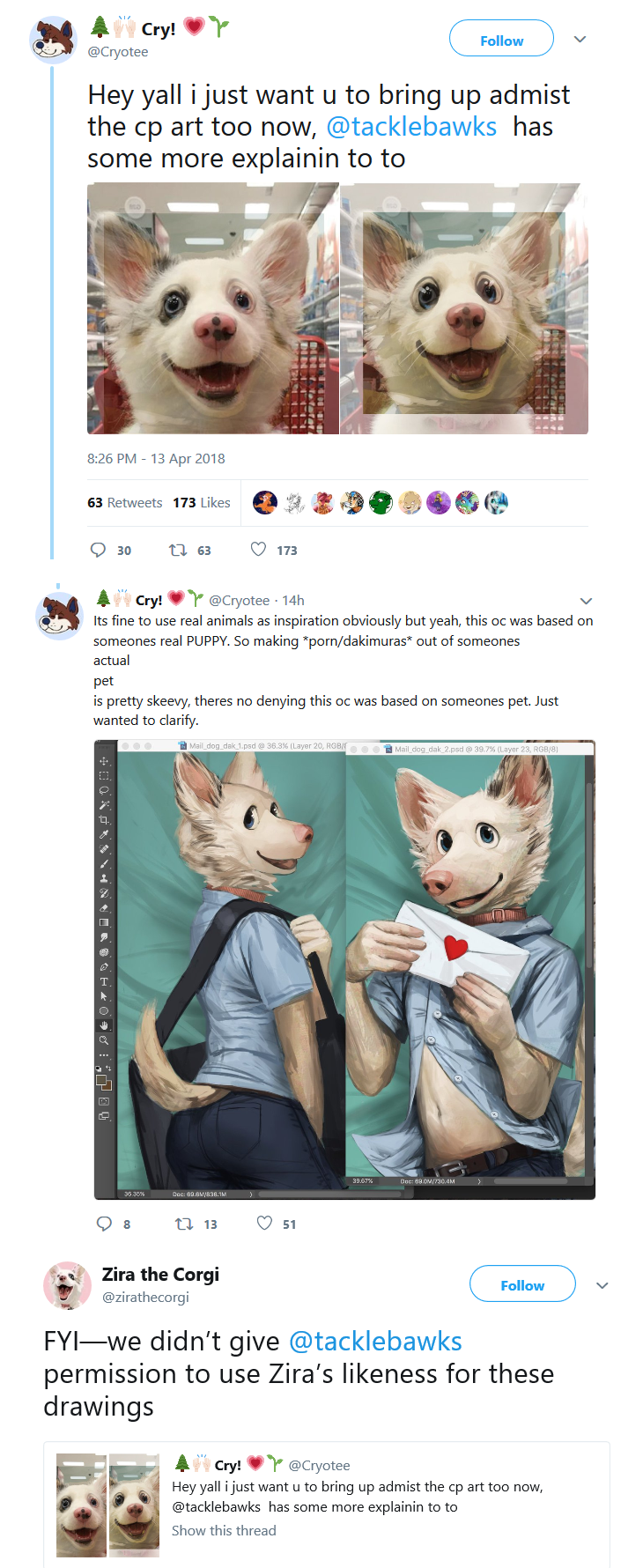 snow/ - Furry uses real puppy as reference to furry porn